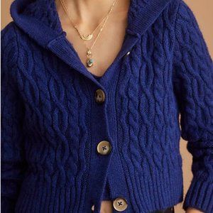 Hooded Cable-Knit Sweater Two-Piece Set Anthropologie Blue NWT Small BNWT